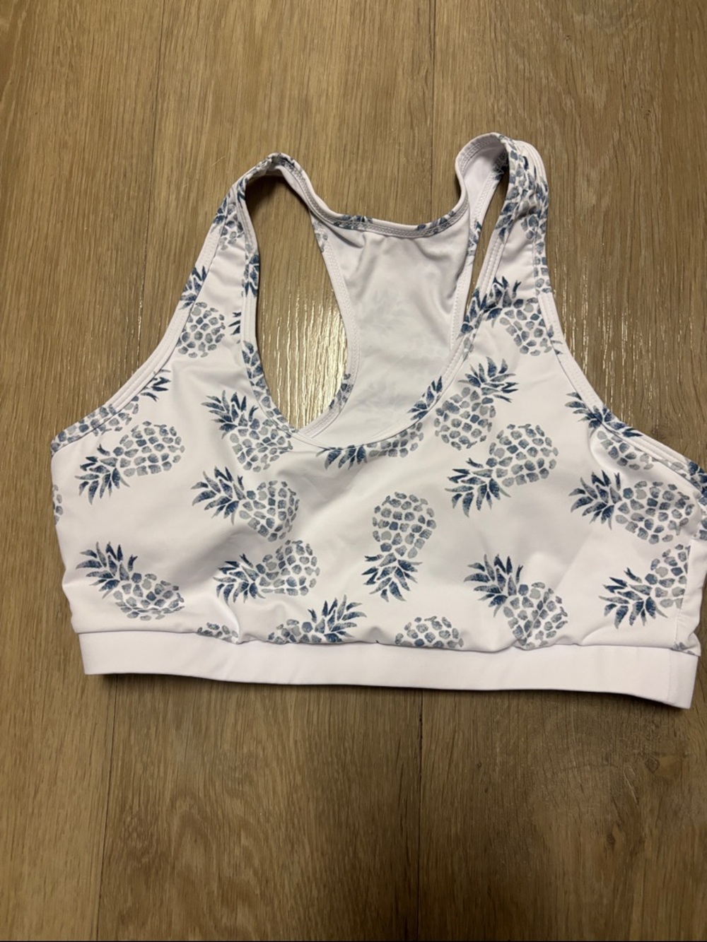 SHEIN White Racerback Sports Bra with Blue‎ Trim